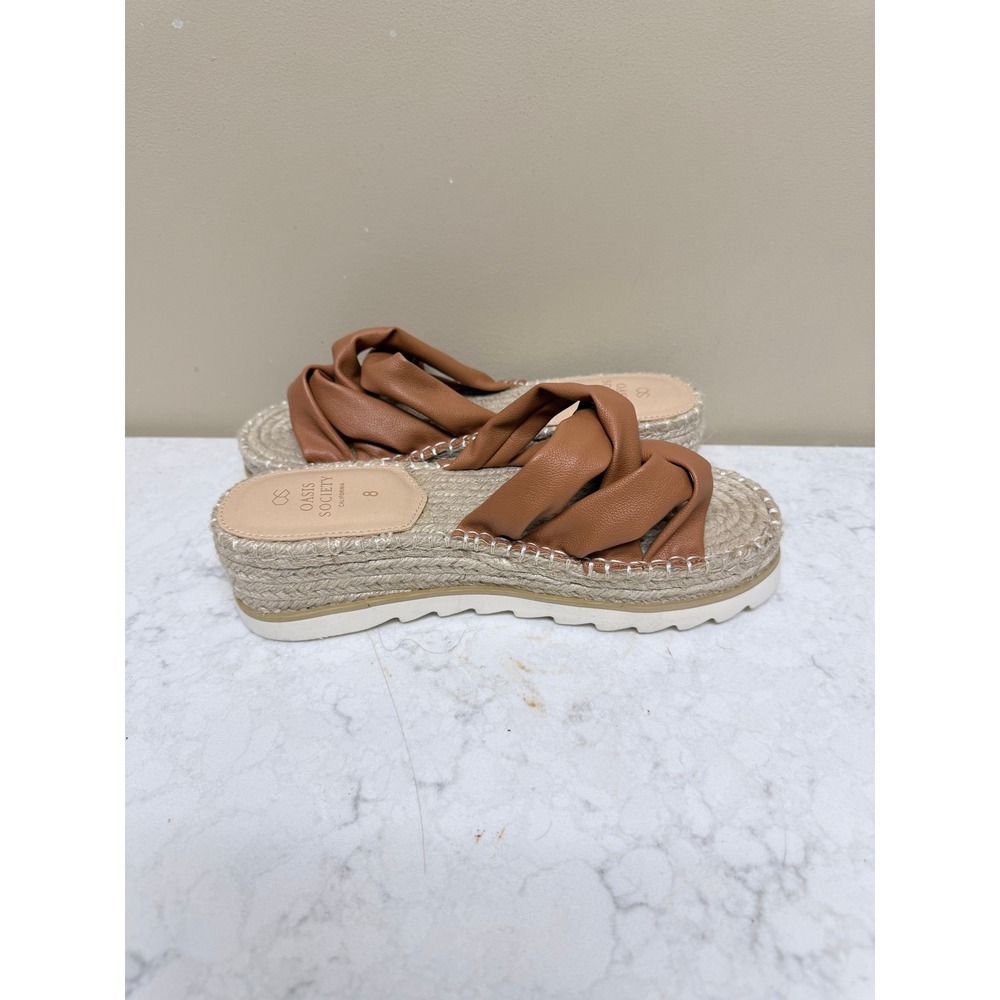 Oasis Society Tan Brown Twisted Espadrille Platform Slide Sandals Womens 8 - Picture 7 of 7